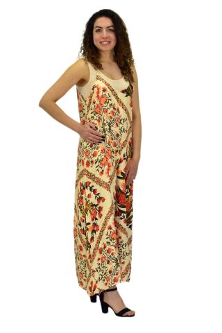 Kadın Saten Baskılı Askılı Tulum Elbise BGL-ST04215 KİREMİT - M/L