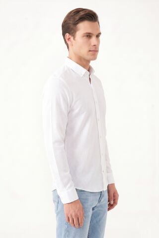 Erkek Spor Slim Fit Uzun Kol Petek Dokulu Gömlek BGL-ST05483 BEYAZ - 2XL