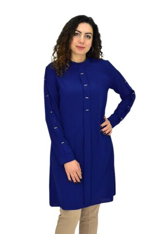 Kadın Köprü Dikişli Puntalı Tunik BGL-ST03600 İNDİGO - 40