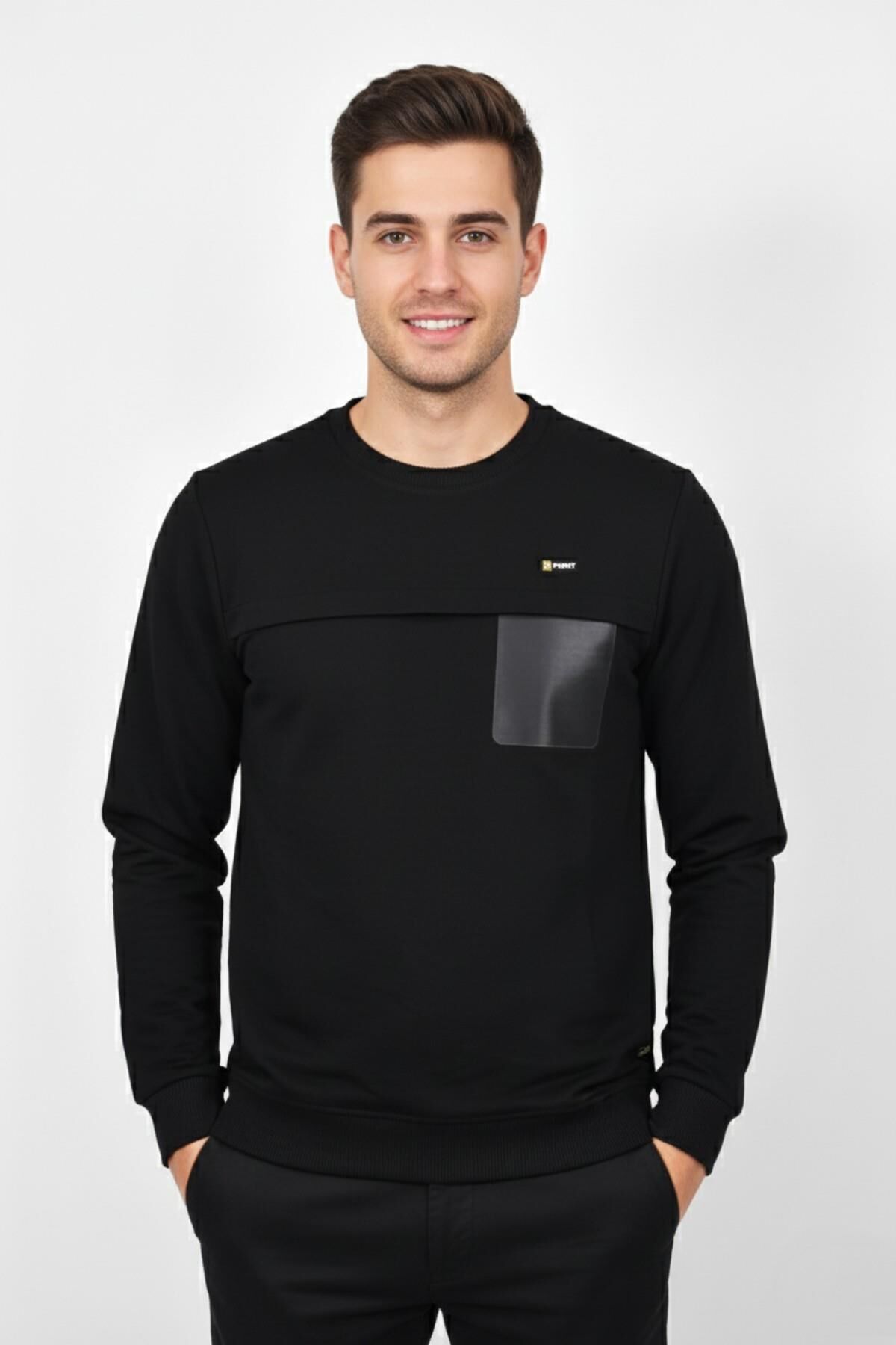 Erkek Mevsimlik Sıfır Yaka Sweatshirt BGL-ST04864 SİYAH - XL