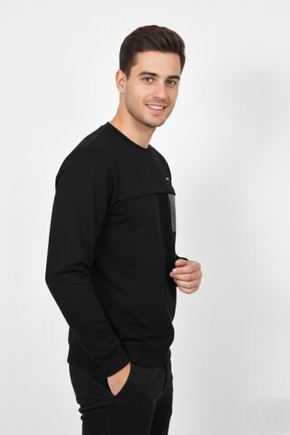 Erkek Mevsimlik Sıfır Yaka Sweatshirt BGL-ST04864 SİYAH - XL