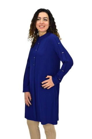 Kadın Köprü Dikişli Puntalı Tunik BGL-ST03600 İNDİGO - 42