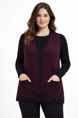Kadın Anne Triko Yelek BGL-ST05292 BORDO - 2XL