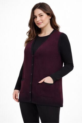 Kadın Anne Triko Yelek BGL-ST05292 BORDO - 2XL