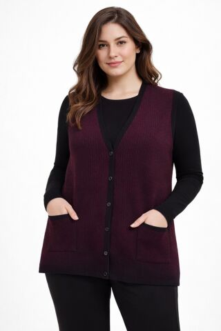 Kadın Anne Triko Yelek BGL-ST05292 BORDO - 2XL