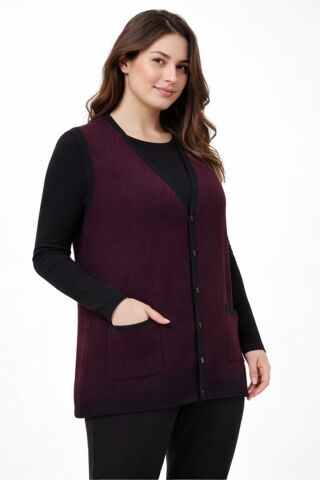 Kadın Anne Triko Yelek BGL-ST05292 BORDO - 2XL
