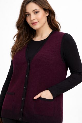 Kadın Anne Triko Yelek BGL-ST05292 BORDO - 2XL