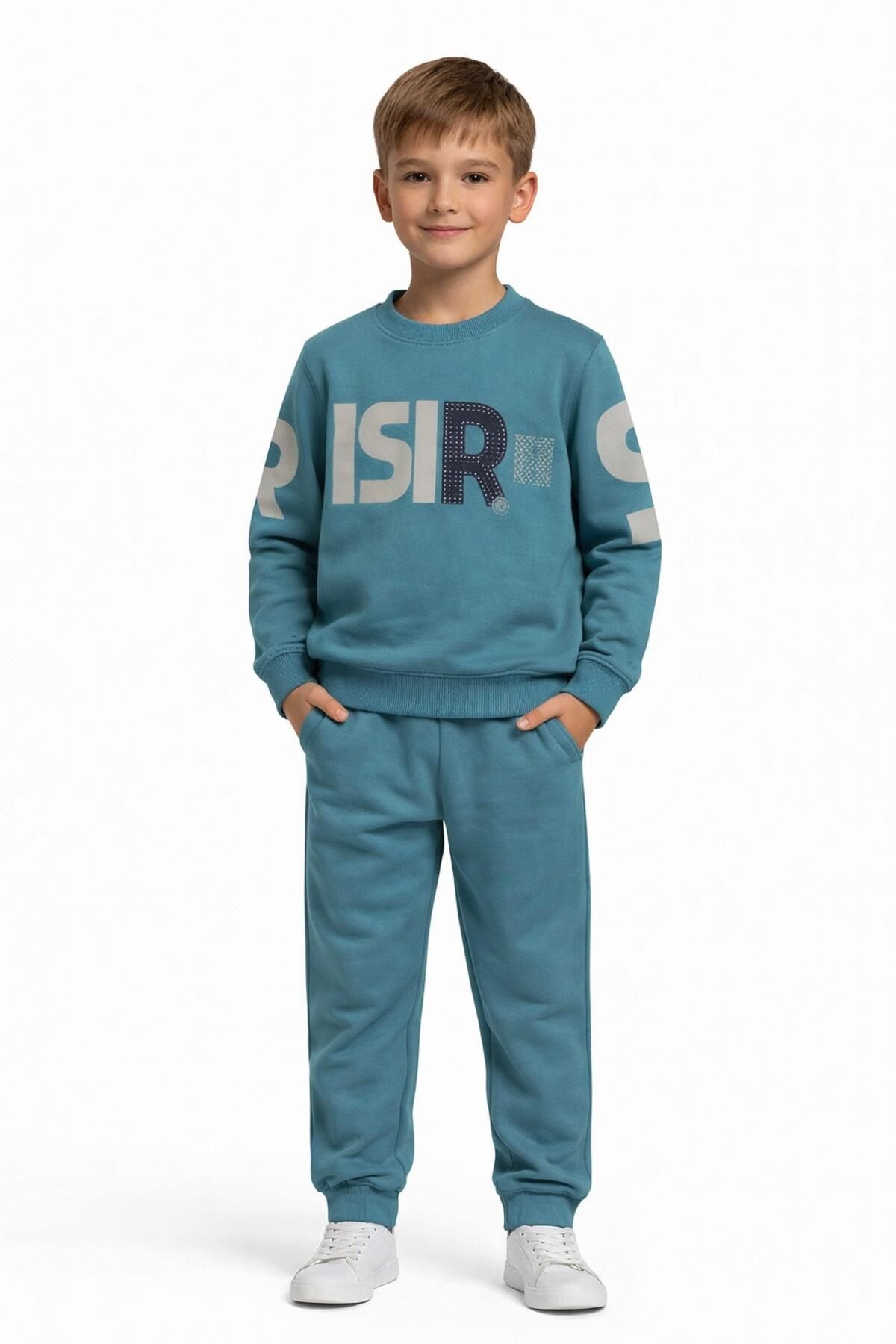 Erkek Çocuk Önü Baskılı Sweatshirt Ve Eşofman Alt Takım BGL-ST05250 LACİVERT - 3 YAŞ