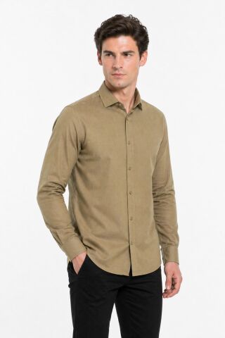 Erkek Spor Silim Fit Pamuklu Yazlık Gömlek BGL-ST05379 VİZON - M