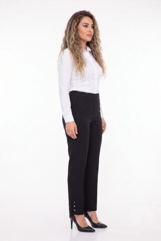 Kadın Paça Puntalı Beli Lastikli Kumaş Pantolon BGL-ST04323 SİYAH - 48