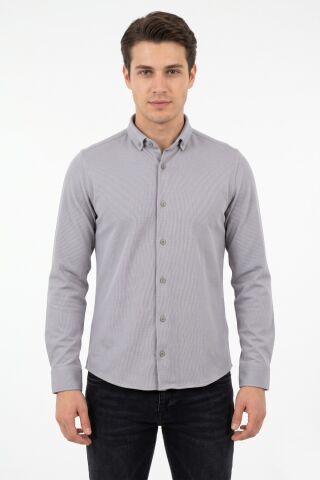 Erkek Spor Slim Fit Uzun Kol Petek Dokulu Gömlek BGL-ST05483 GRİ - XL