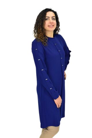 Kadın Köprü Dikişli Puntalı Tunik BGL-ST03600 İNDİGO - 48