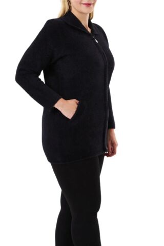 Kadın Tiriko Fermuarlı Cepli Hırka 2479 BGL-ST04075 LACİVERT - 2XL