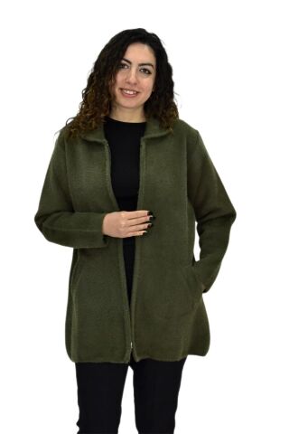 Kadın Tiriko Fermuarlı Cepli Hırka 2479 BGL-ST04075 LACİVERT - 2XL