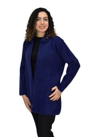 Kadın Tiriko Fermuarlı Cepli Hırka 2479 BGL-ST04075 LACİVERT - 2XL