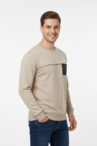 Erkek Mevsimlik Sıfır Yaka Sweatshirt BGL-ST04864 TAŞ - L