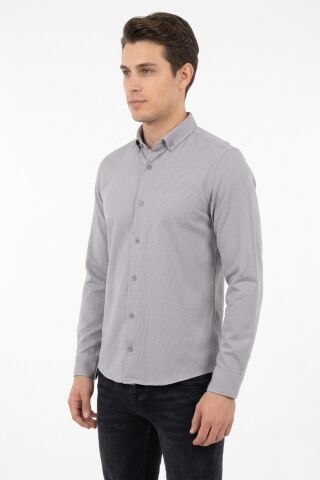 Erkek Spor Slim Fit Uzun Kol Petek Dokulu Gömlek BGL-ST05483 GRİ - 2XL