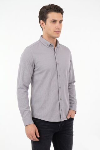 Erkek Spor Slim Fit Uzun Kol Petek Dokulu Gömlek BGL-ST05483 GRİ - 2XL