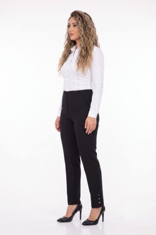 Kadın Paça Puntalı Beli Lastikli Kumaş Pantolon BGL-ST04323 SİYAH - 52