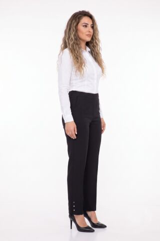 Kadın Paça Puntalı Beli Lastikli Kumaş Pantolon BGL-ST04323 SİYAH - 52