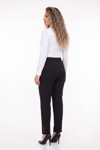 Kadın Paça Puntalı Beli Lastikli Kumaş Pantolon BGL-ST04323 SİYAH - 52