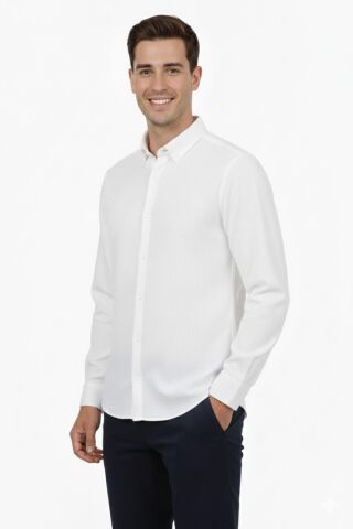 Erkek Spor Slim Fit Uzun Kol Petek Fitilli Gömlek BGL-ST04824 BEYAZ - 2XL