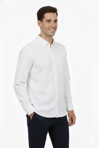 Erkek Spor Slim Fit Uzun Kol Petek Fitilli Gömlek BGL-ST04824 BEYAZ - 2XL