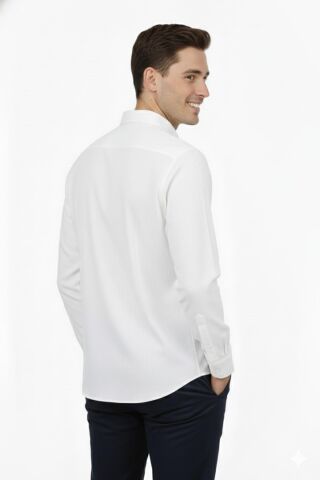 Erkek Spor Slim Fit Uzun Kol Petek Fitilli Gömlek BGL-ST04824 BEYAZ - 2XL