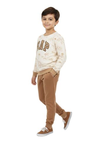 Erkek Çocuk Önü Baskılı Sweatshirt Ve Eşofman Alt Takım BGL-ST05251 CAMEL - 8 YAŞ