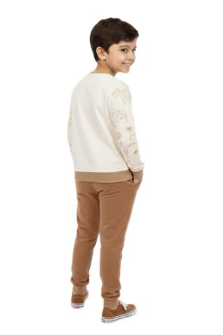Erkek Çocuk Önü Baskılı Sweatshirt Ve Eşofman Alt Takım BGL-ST05251 CAMEL - 8 YAŞ