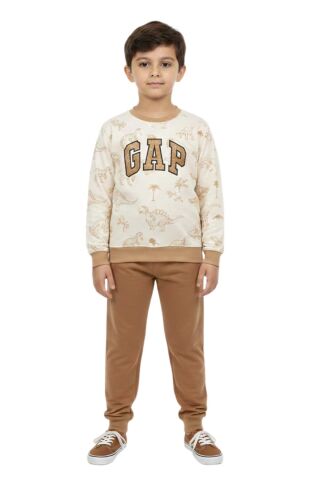 Erkek Çocuk Önü Baskılı Sweatshirt Ve Eşofman Alt Takım BGL-ST05251 CAMEL - 9 YAŞ