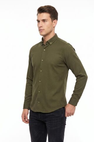 Erkek Spor Slim Fit Uzun Kol Petek Dokulu Gömlek BGL-ST05483 HAKİ - XL
