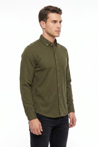 Erkek Spor Slim Fit Uzun Kol Petek Dokulu Gömlek BGL-ST05483 HAKİ - XL