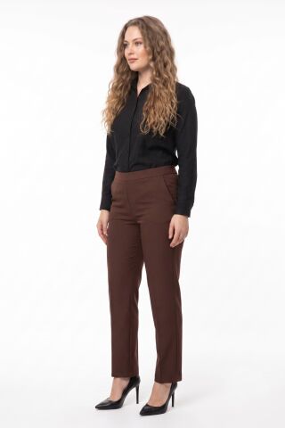 Kadın Kumaş Pantolon Kemer Lastikli BGL-ST04320 KAHVE - 44