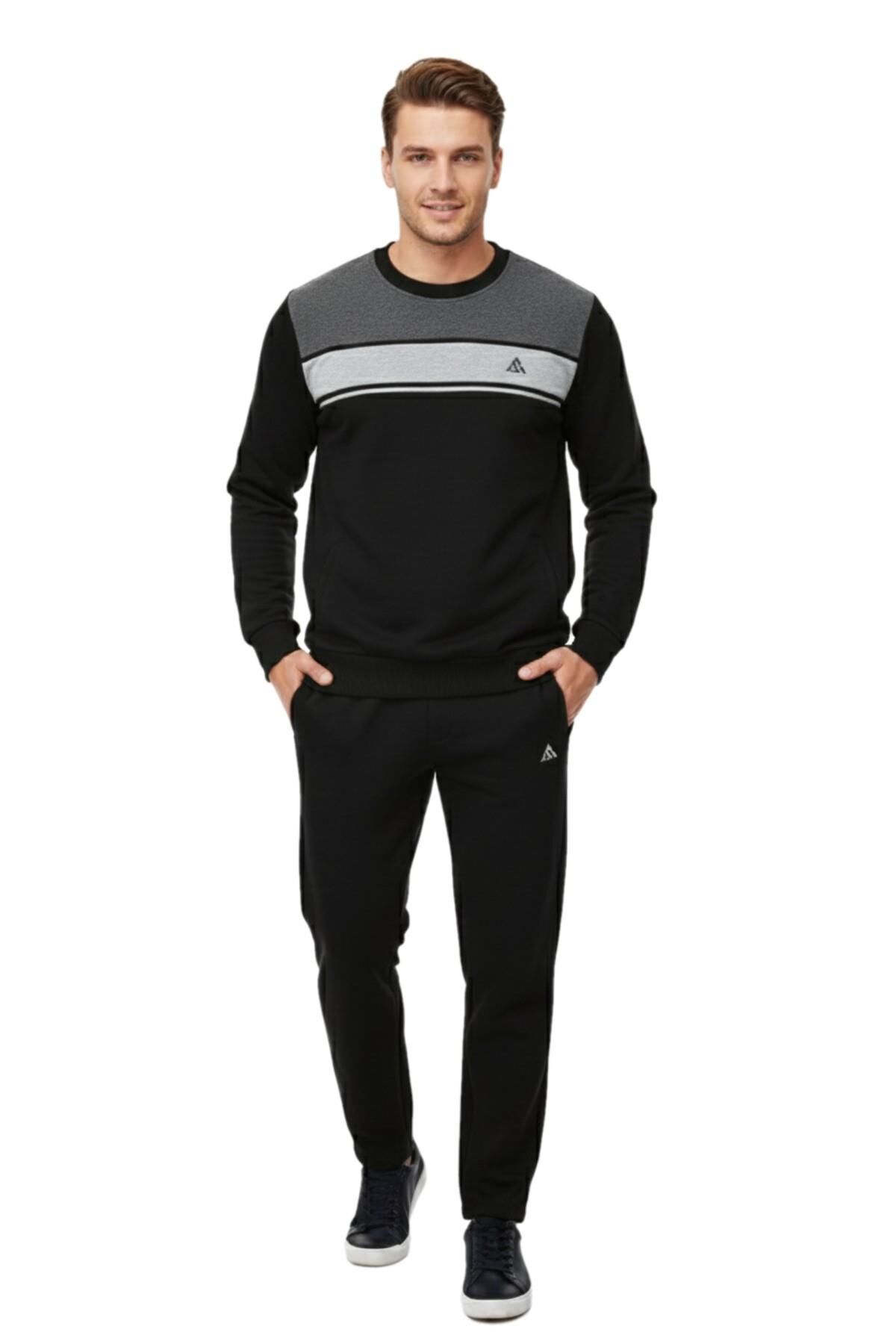 Erkek 3 İplik Sıfır Yaka Eşofman Takım 3295 BGL-ST04997 SİYAH - XL