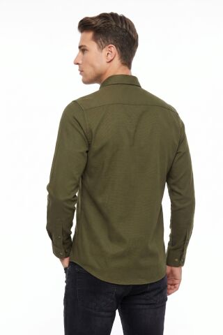 Erkek Spor Slim Fit Uzun Kol Petek Dokulu Gömlek BGL-ST05483 HAKİ - 2XL
