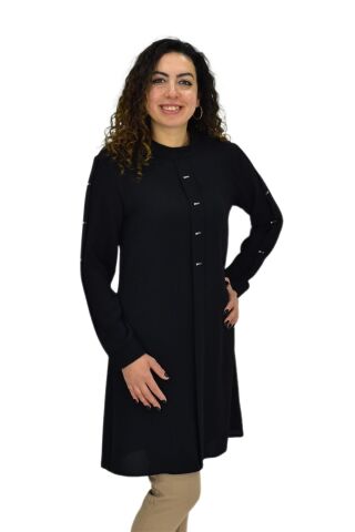 Kadın Köprü Dikişli Puntalı Tunik BGL-ST03600 SİYAH - 48
