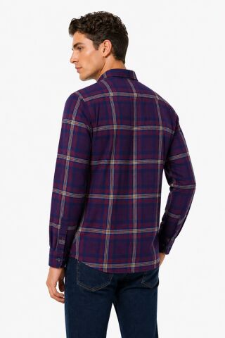 Erkek Ekose Silim Fit Gömlek Çift Cepli BGL-ST05378 MÜRDÜM - XL