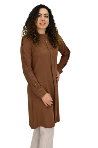 Kadın Köprü Dikişli Puntalı Tunik BGL-ST03600 TABA - 40
