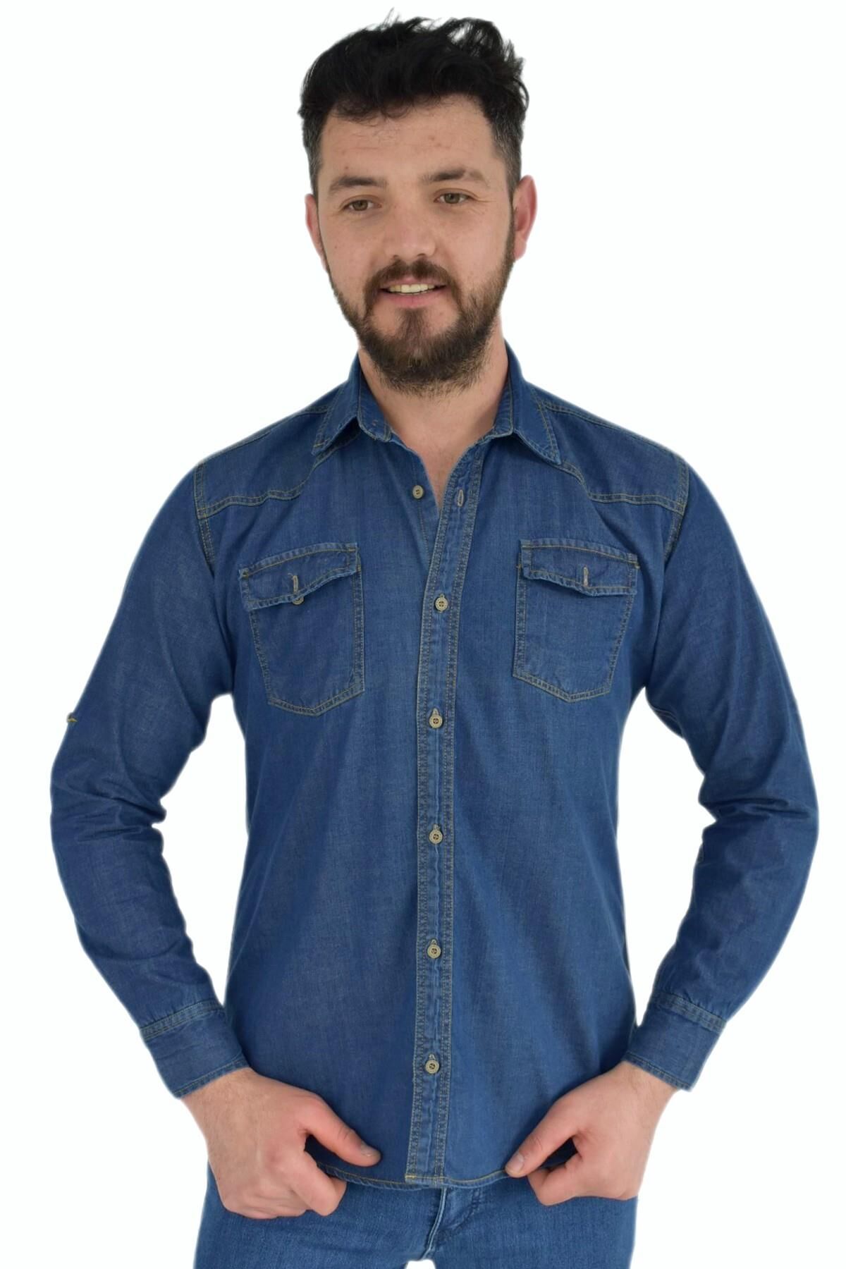 Erkek Kot Çift Cepli Gömlek Silim Fit BGL-ST02756 MAVİ - S