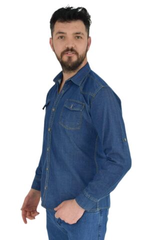 Erkek Kot Çift Cepli Gömlek Silim Fit BGL-ST02756 MAVİ - S