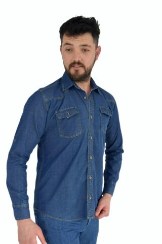 Erkek Kot Çift Cepli Gömlek Silim Fit BGL-ST02756 MAVİ - S
