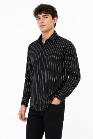 Erkek Spor Silim Fit Çizgili Yazlık Gömlek BGL-ST05380