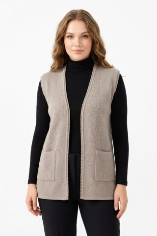 Kadın Anne Triko Yelek Kabartma Desen BGL-ST05300