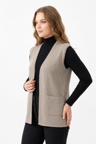 Kadın Anne Triko Yelek Kabartma Desen BGL-ST05300