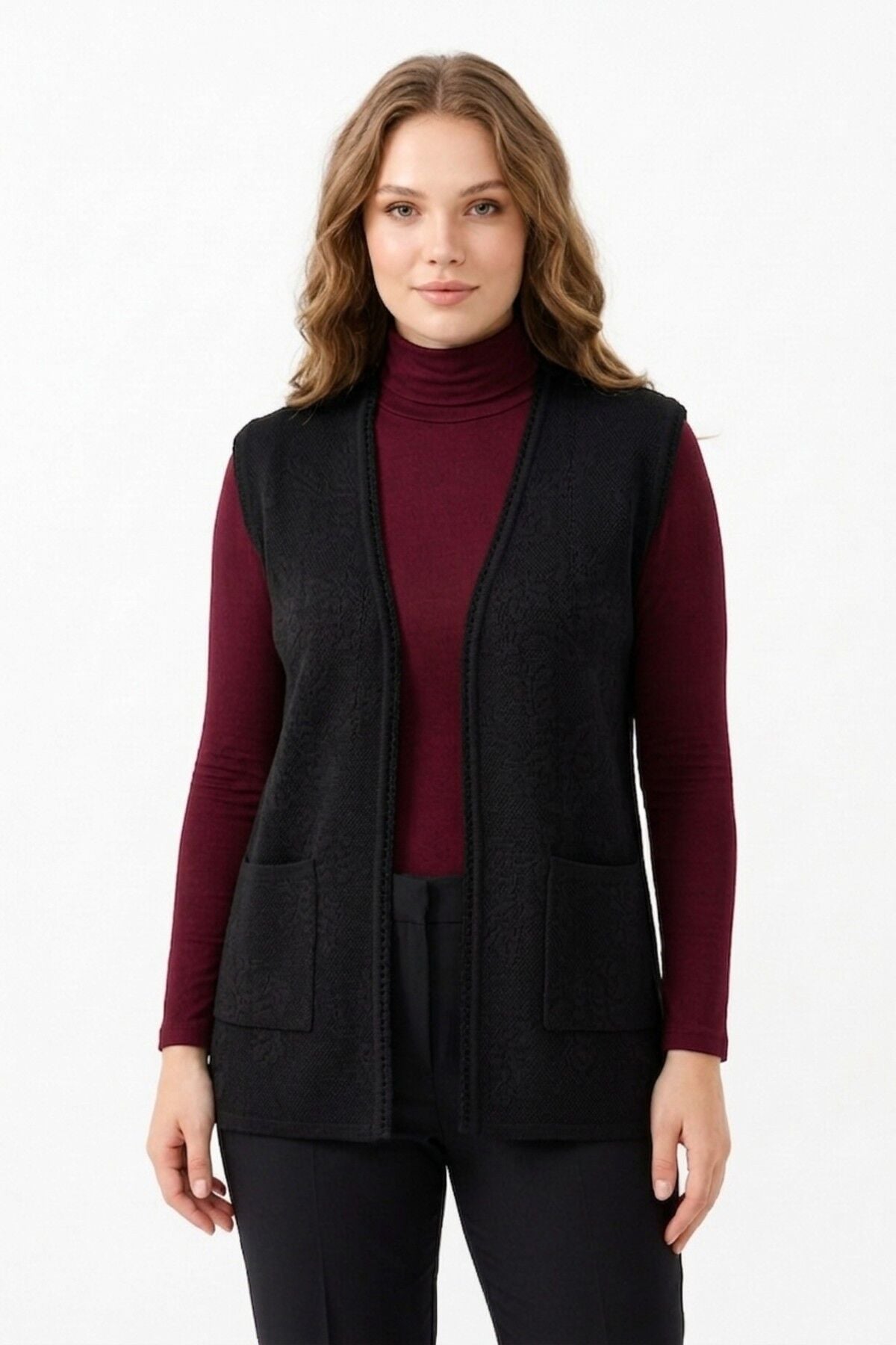 Kadın Anne Triko Yelek Kabartma Desen BGL-ST05300