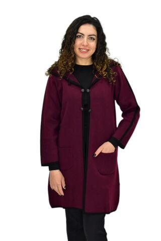 Kadın Kapüşonlu Tiriko Düğmeli Cepli Hırka 8232 BGL-ST04072