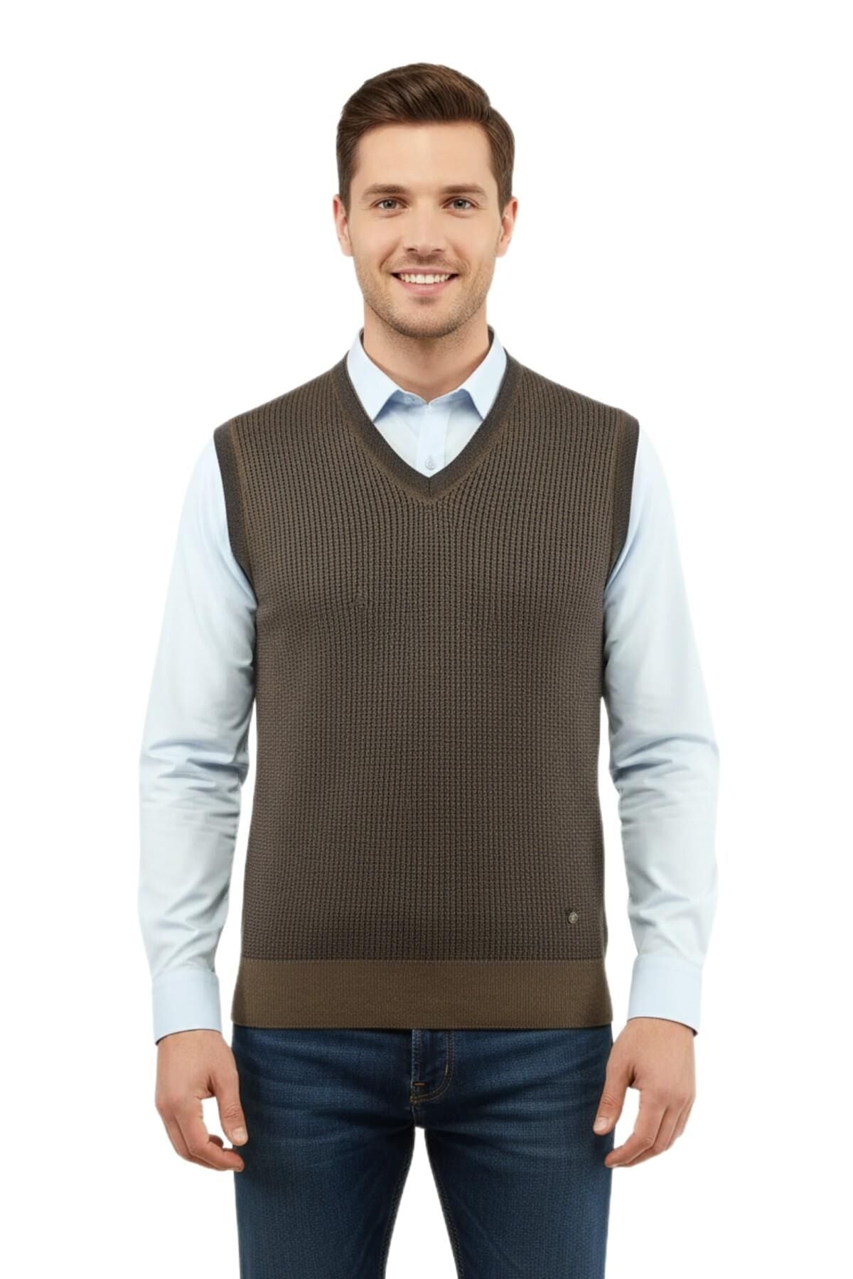 Erkek Büyük Beden V Yaka Süveter Çelik Örgü 5208H BGL-ST04961