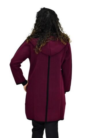 Kadın Kapüşonlu Tiriko Düğmeli Cepli Hırka 8232 BGL-ST04072 BORDO - L