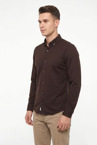 Erkek Spor Slim Fit Uzun Kol Petek Dokulu Gömlek BGL-ST05483 KAHVE - 2XL